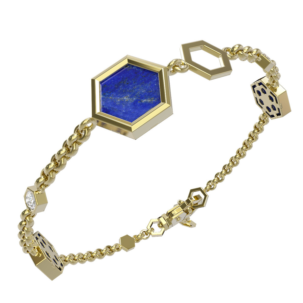 Браслет из лимонного золота c бриллиантами, лазуритом и перламутром