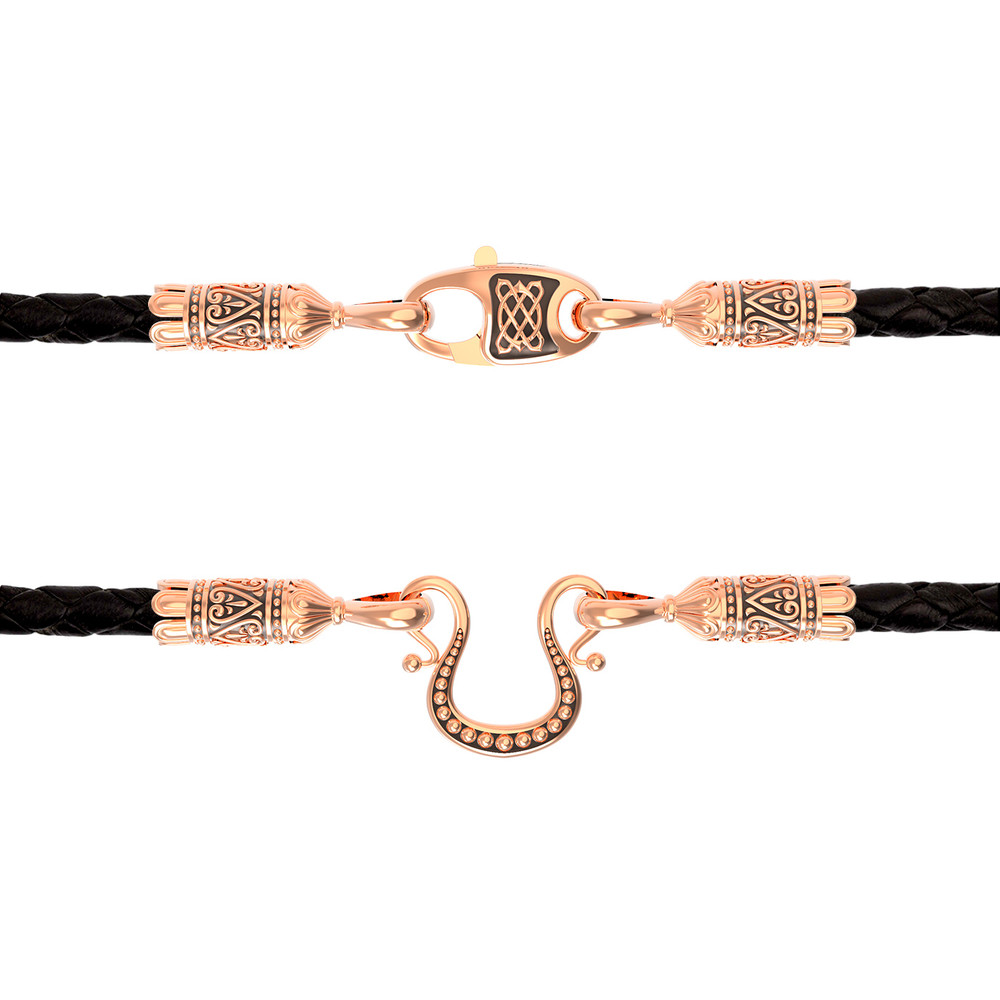 Гайтан из золота c кожаным шнурком