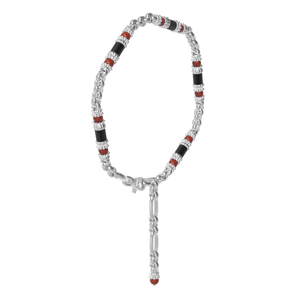 Браслет из белого золота c ониксом и кораллом