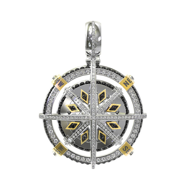 Подвеска из белого золота c эмалью, бриллиантами и ониксом