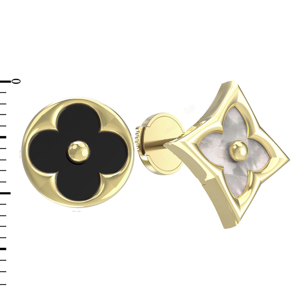 Серьги из лимонного золота c ониксом и перламутром