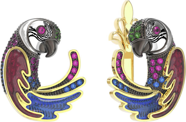 Серьги из лимонного золота c эмалью и фианитом