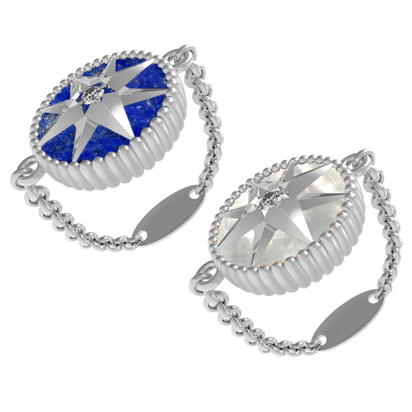 Кольцо из белого золота c фианитом, лазуритом и перламутром