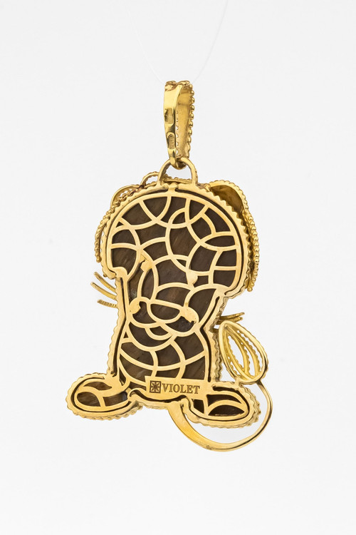 Подвеска из лимонного золота c эмалью и тигровым глазом