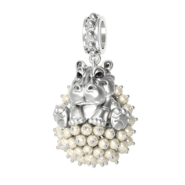 Подвеска из белого золота c эмалью и жемчугом