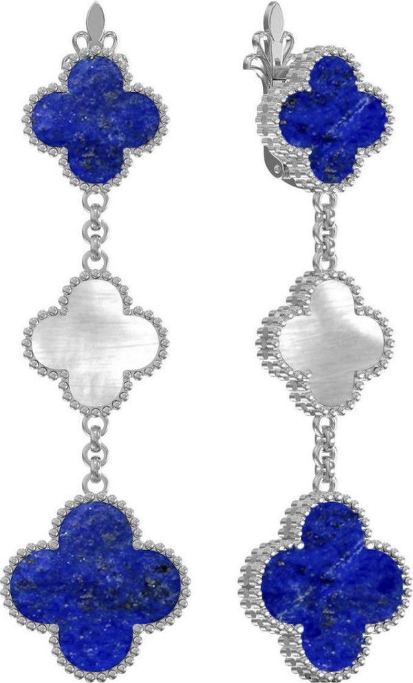 Серьги из белого золота c лазуритом и перламутром