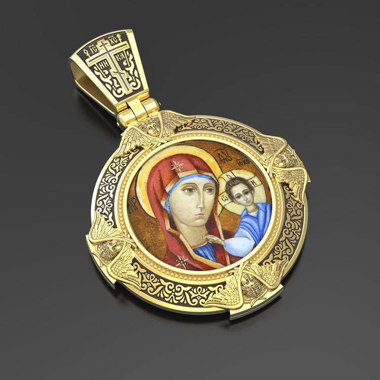Образок из лимонного золота c эмалью, иконописью и темперой