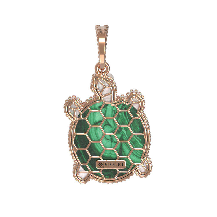 Подвеска из золота c эмалью, малахитом и перламутром