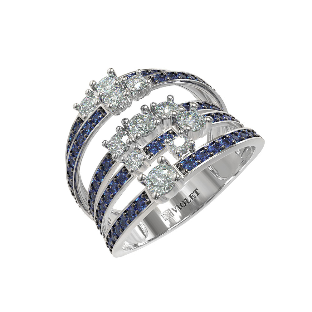 Кольцо из белого золота c бриллиантами и сапфиром