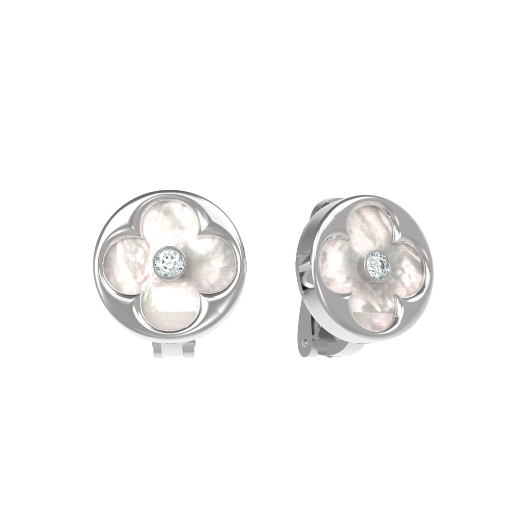 Серьги из белого золота c бриллиантами и перламутром
