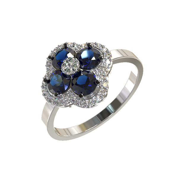 Кольцо из белого золота c бриллиантами и сапфиром