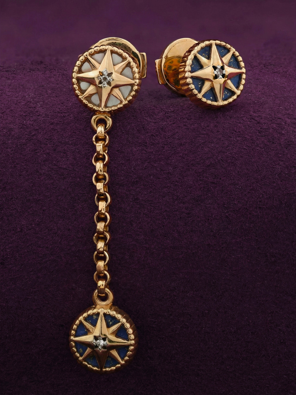 Серьги из золота c бриллиантами, лазуритом и перламутром