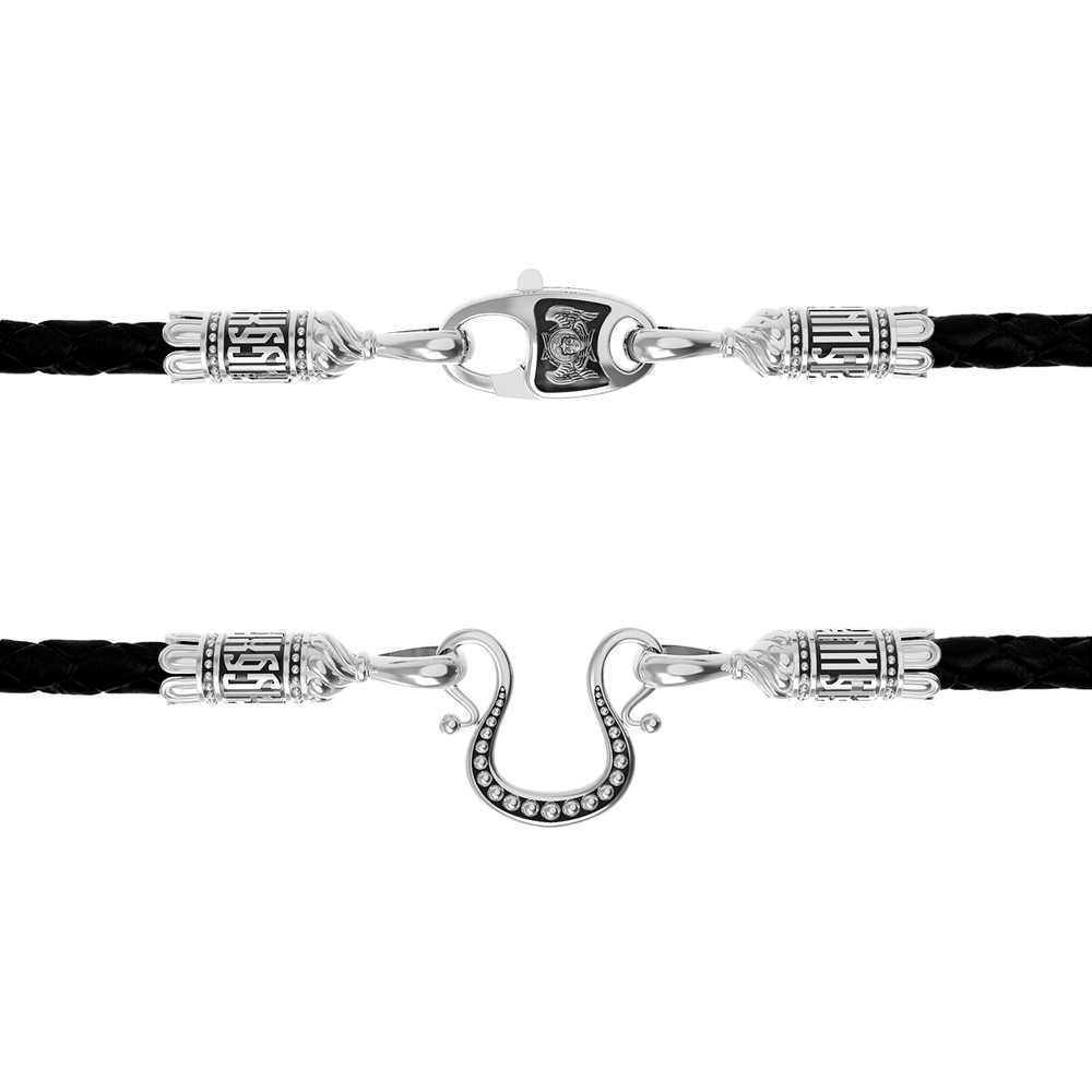 Гайтан из белого золота c кожаным шнурком