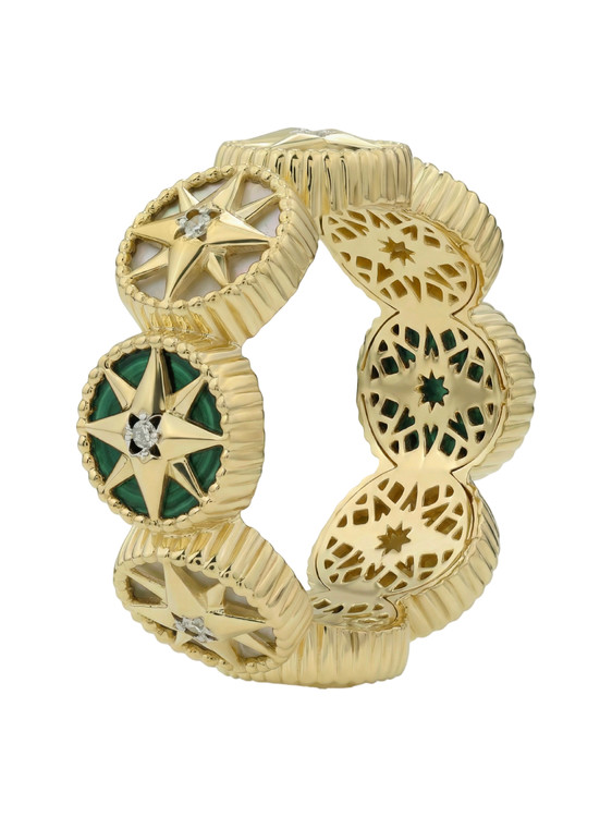 Кольцо из лимонного золота c бриллиантами, малахитом и перламутром