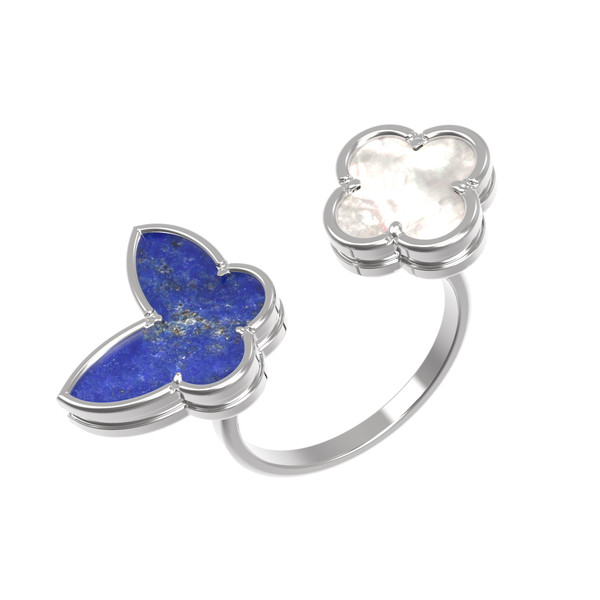 Кольцо из белого золота c лазуритом и перламутром