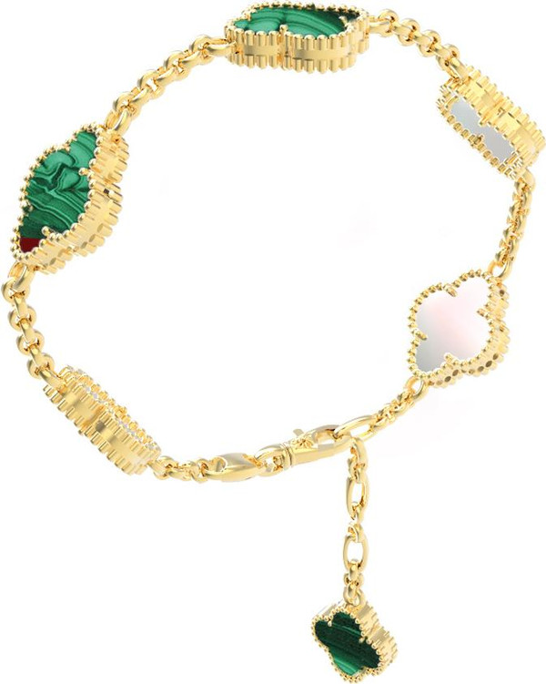 Браслет из лимонного золота c малахитом и перламутром