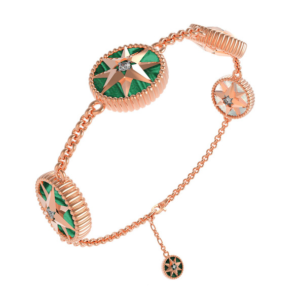 Браслет из золота c фианитом, малахитом и перламутром