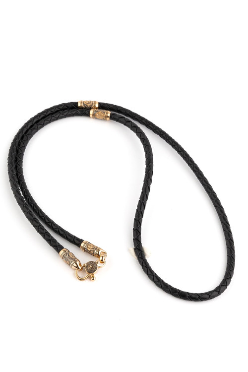 Гайтан из золота c кожаным шнурком