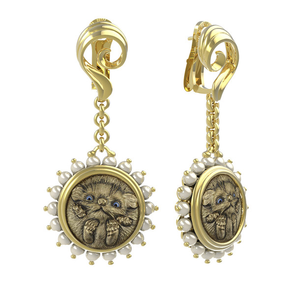 Серьги из лимонного золота c эмалью и жемчугом