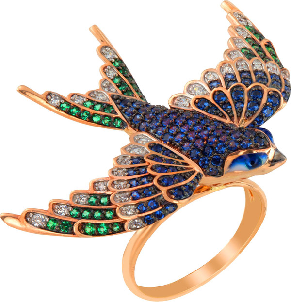 Кольцо из золота c эмалью и фианитом