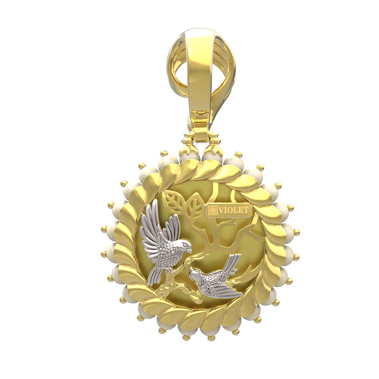 Подвеска из лимонного золота c эмалью и жемчугом