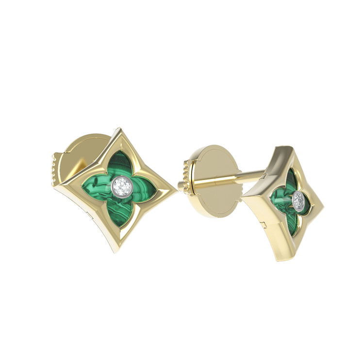 Серьги из лимонного золота c бриллиантами и малахитом