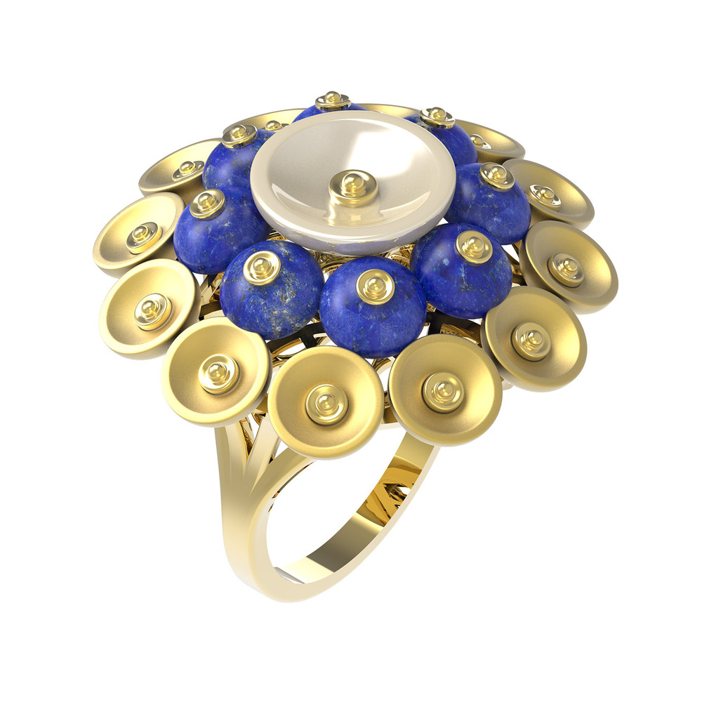 Кольцо из лимонного золота c лазуритом и перламутром