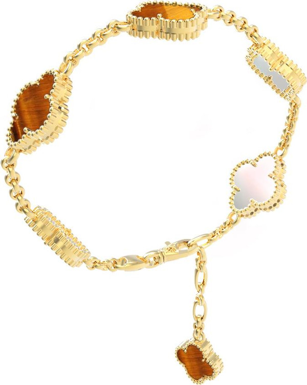 Браслет из лимонного золота c тигровым глазом и перламутром