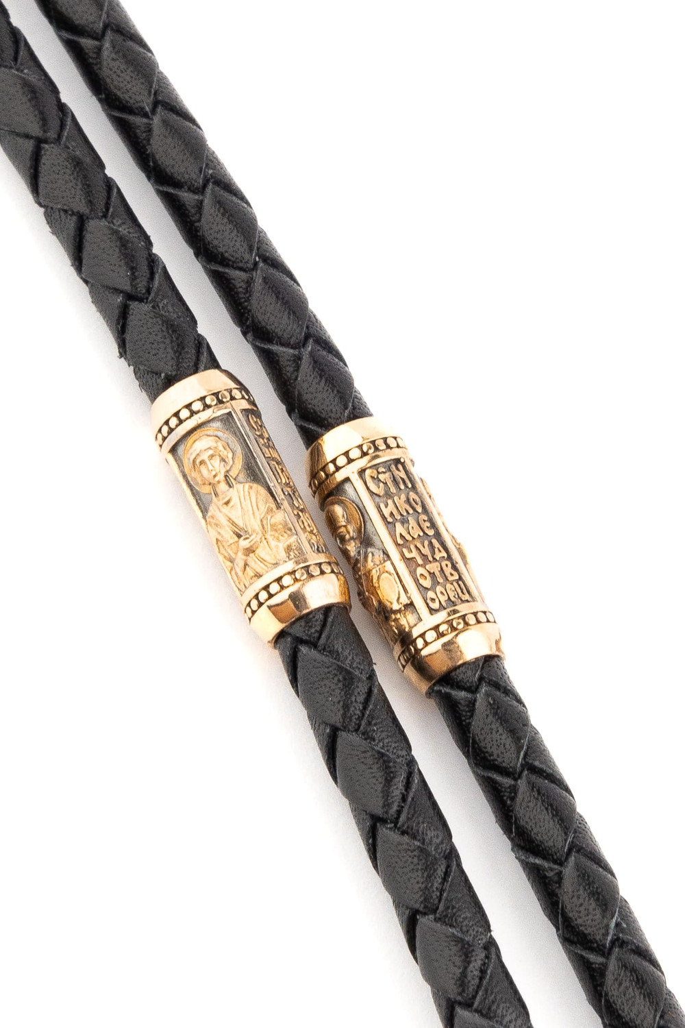 Гайтан из золота c кожаным шнурком