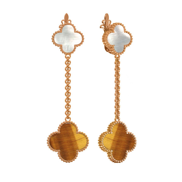 Серьги из золота c тигровым глазом и перламутром