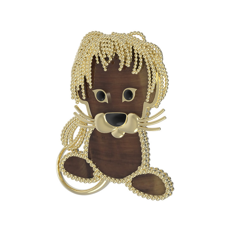 Брошь из лимонного золота c эмалью и тигровым глазом