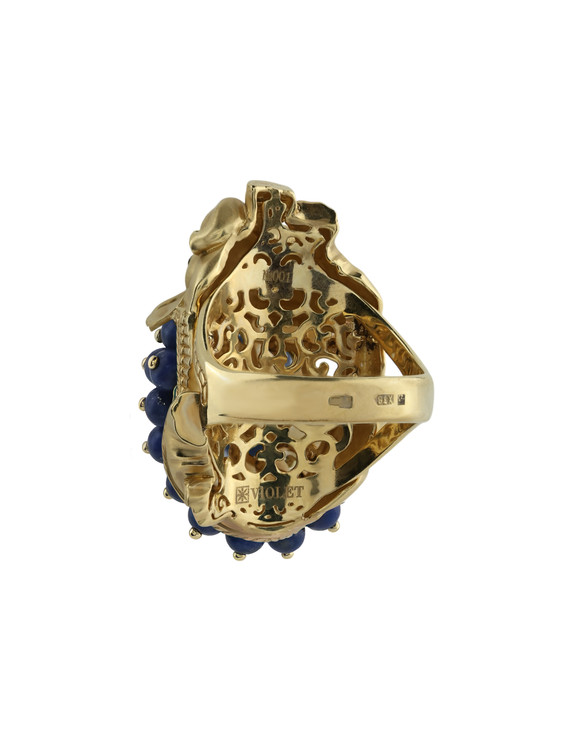 Кольцо из лимонного золота c эмалью и лазуритом