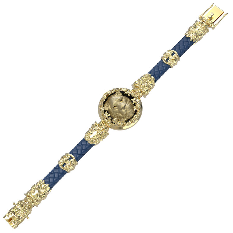 Браслет из лимонного золота c эмалью, кожаным шнурком и ониксом