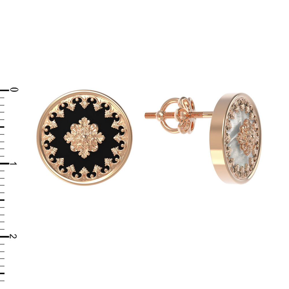 Серьги из золота c ониксом и перламутром