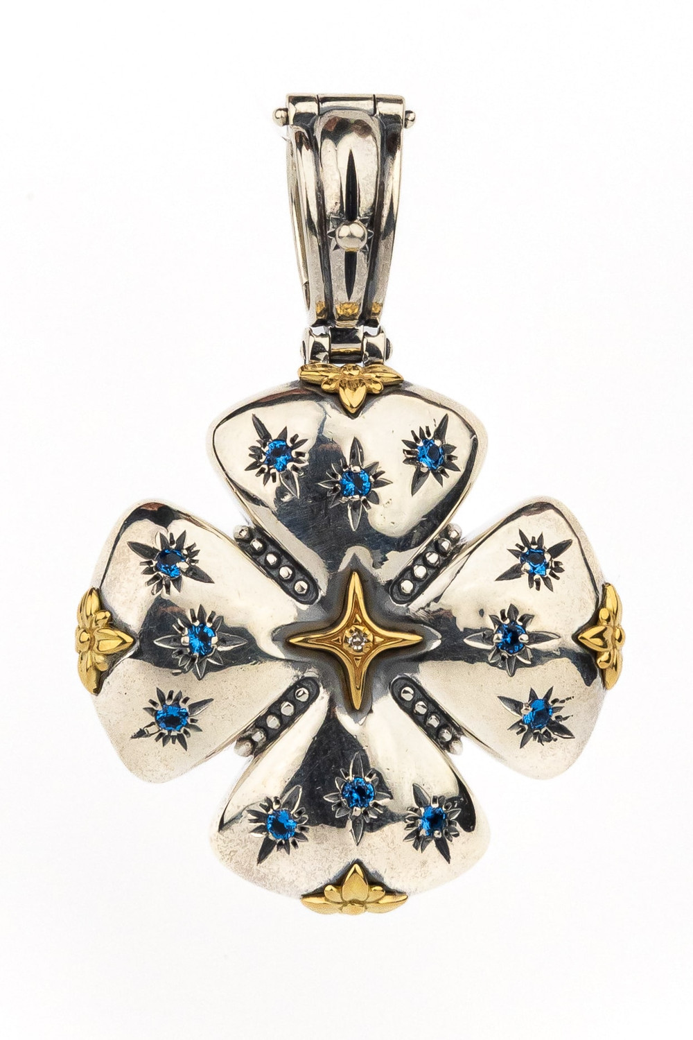 Крест из серебра и золота c фианитом, бриллиантами и рубином