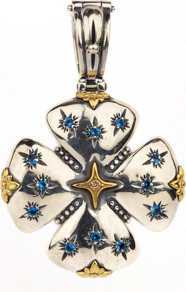 Крест из серебра и золота c фианитом, бриллиантами и рубином