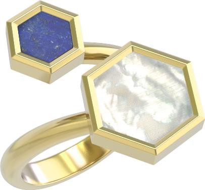 Кольцо из лимонного золота c лазуритом и перламутром