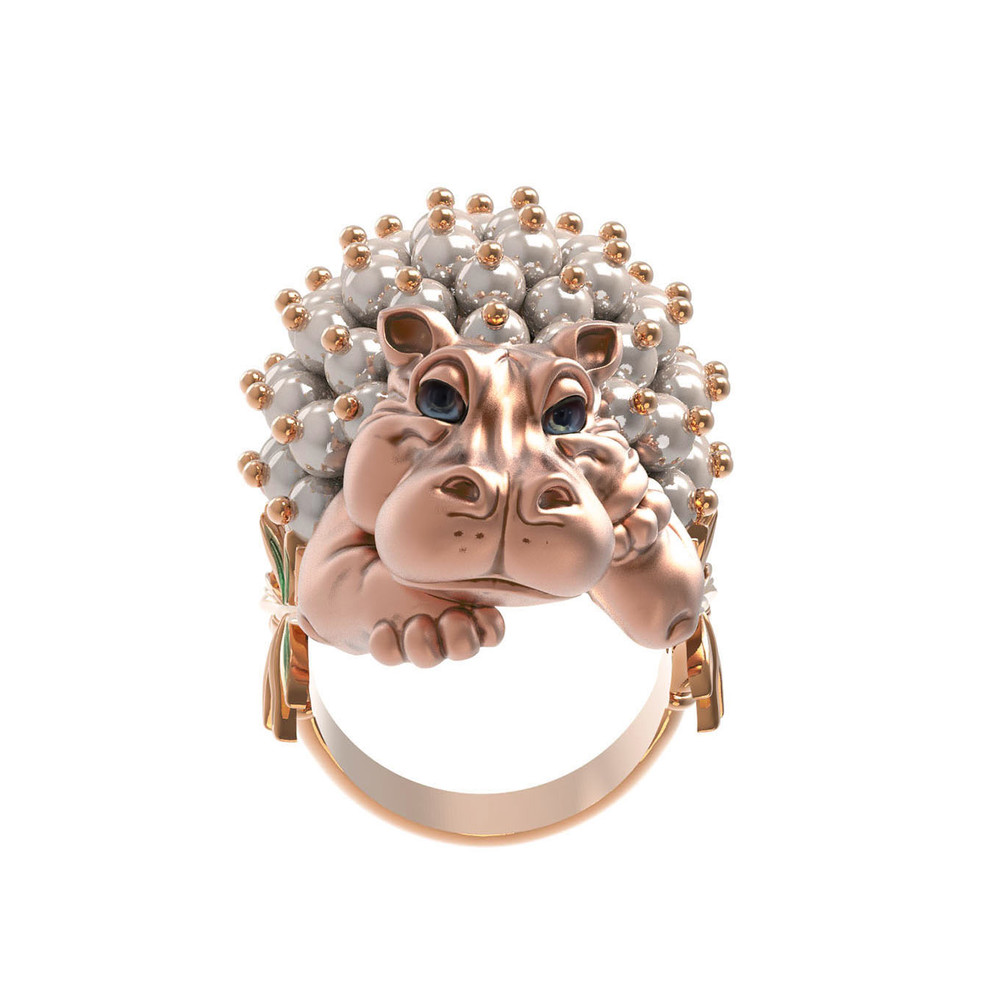 Кольцо из золота c эмалью и жемчугом