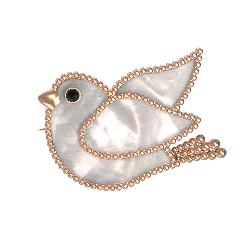 Брошь из золота c эмалью и перламутром