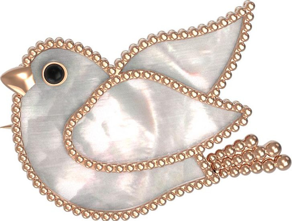 Брошь из золота c эмалью и перламутром