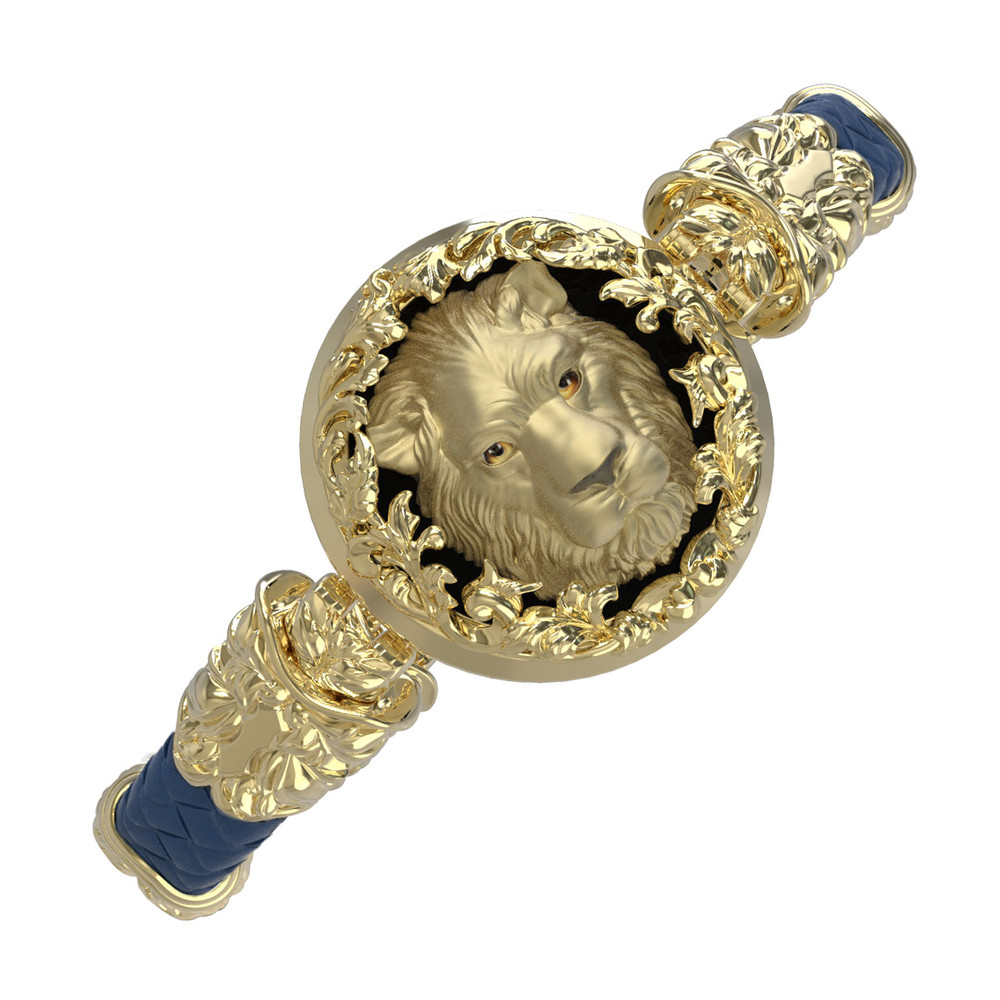 Браслет из лимонного золота c эмалью, кожаным шнурком и ониксом