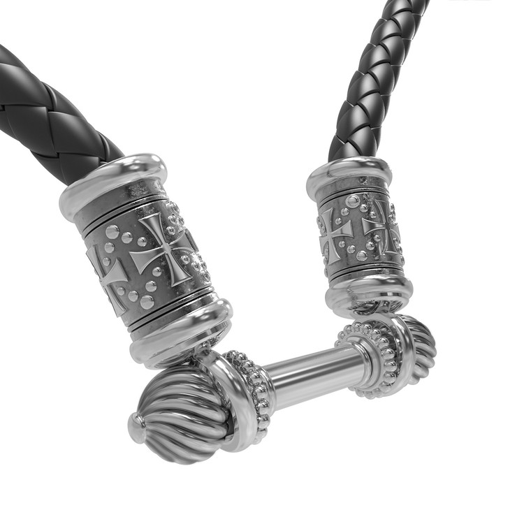 Гайтан из белого золота c кожаным шнурком