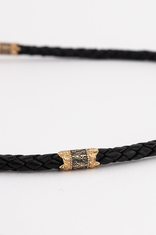 Гайтан из золота c кожаным шнурком