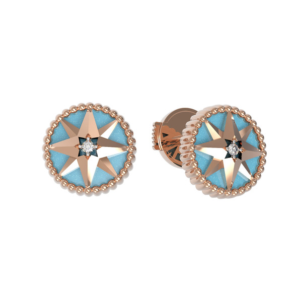 Серьги из золота c фианитом и бирюзой