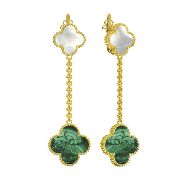 Серьги из лимонного золота c малахитом и перламутром