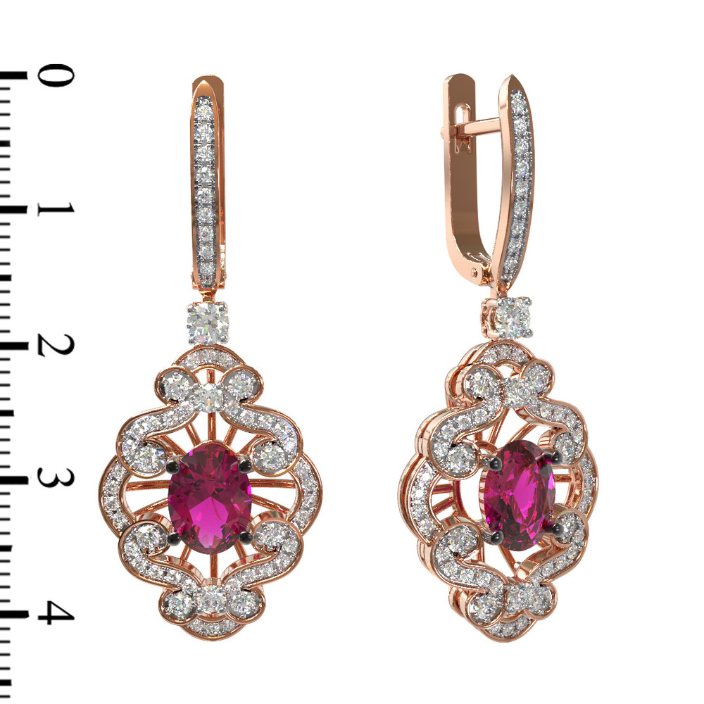 Серьги из золота c бриллиантами и рубином