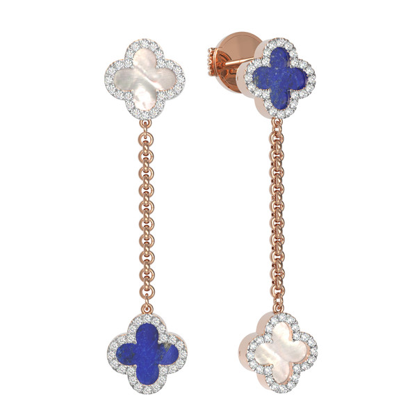 Серьги из золота c бриллиантами, лазуритом и перламутром