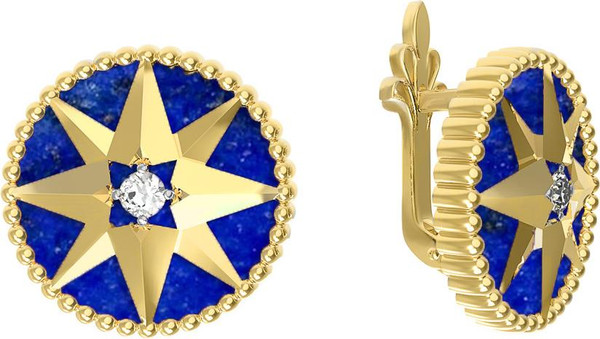 Серьги из лимонного золота c фианитом и лазуритом