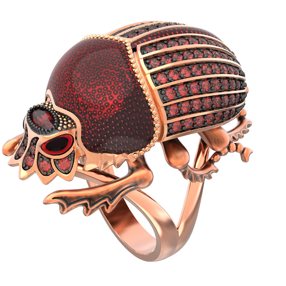 Кольцо из золота c эмалью, фианитом и гранатом