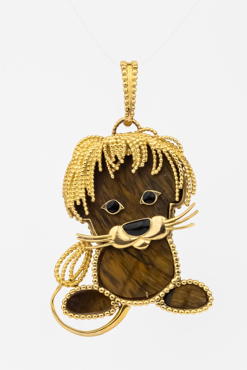 Подвеска из лимонного золота c эмалью и тигровым глазом